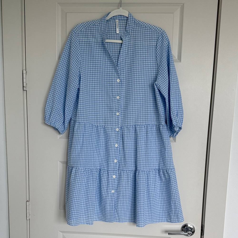 Blue Gingham Button-Down Dress